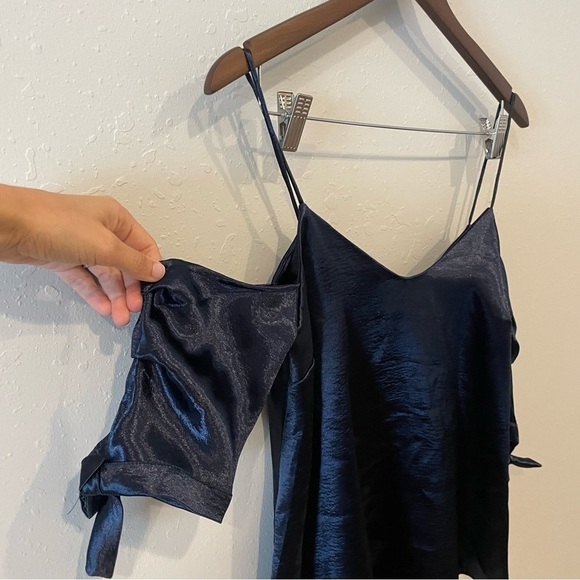 UO Silence + Noise Blue Shiny Cold Shoulder Tie Top - Picture 7 of 14
